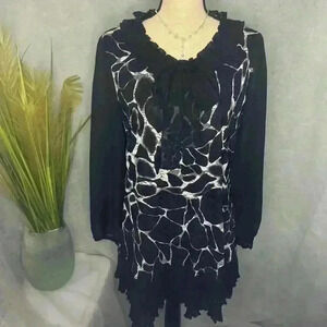 Alexo Giraffe Print Ruffle Black And White Tunic Dress XL